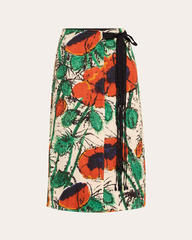 Floral Print Satin Wrap Skirt